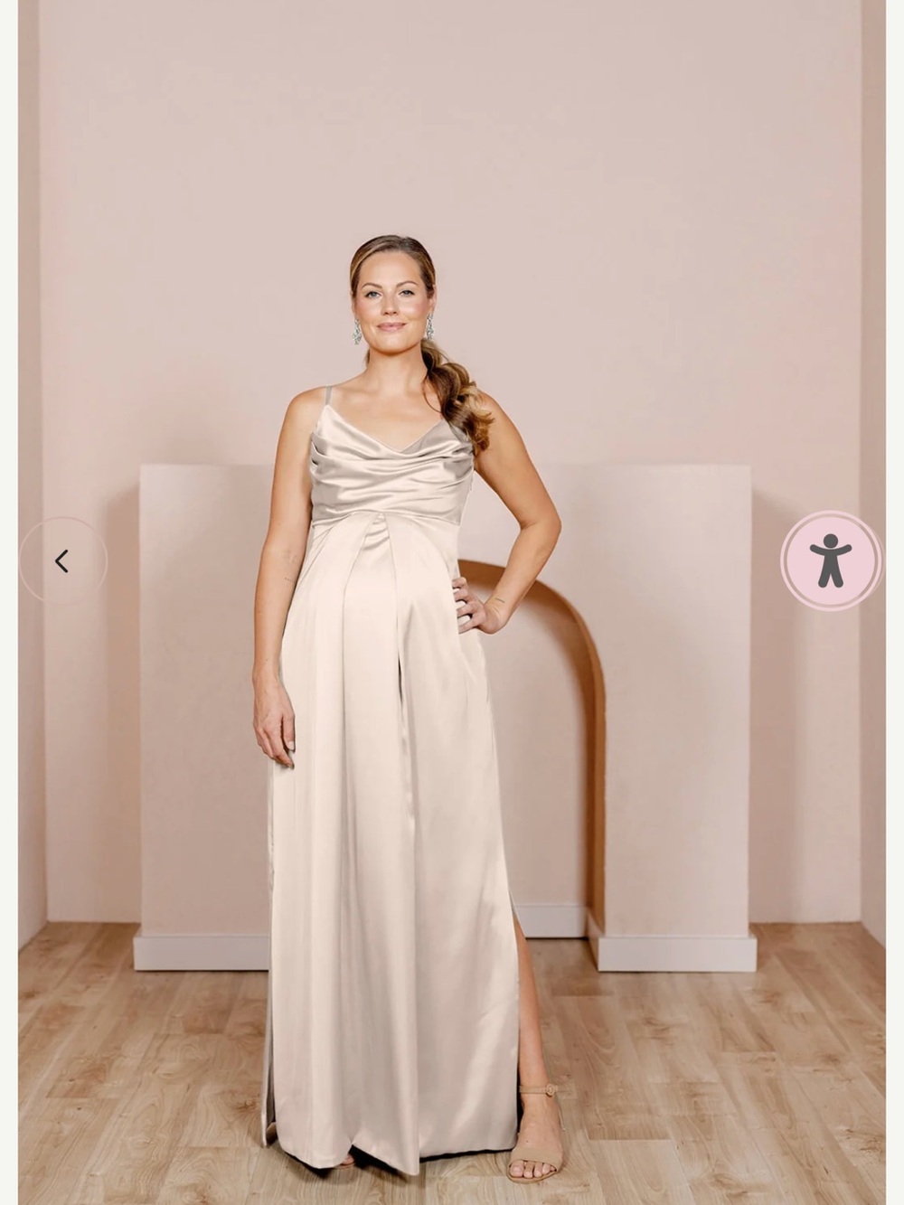Revelry Skye Satin Maternity Dress, Petite - Gold Champagne